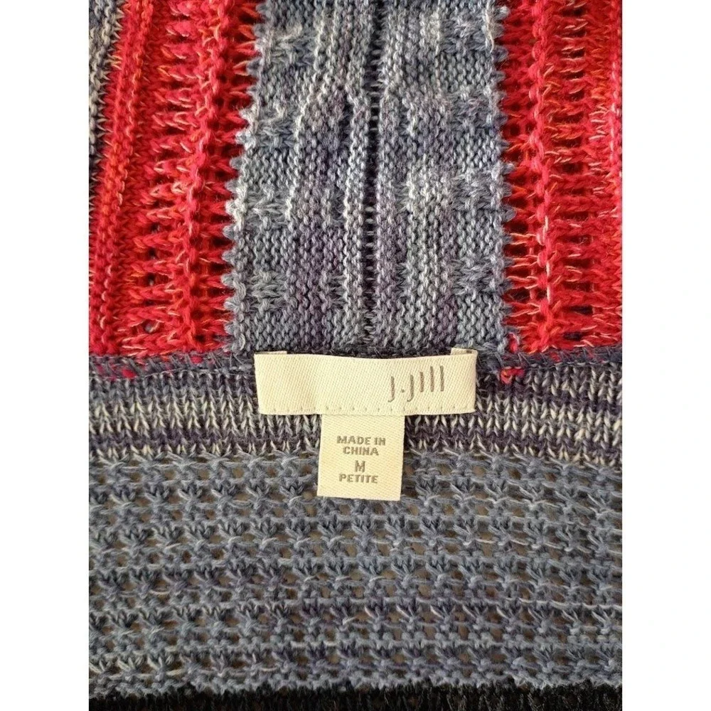 J. Jill Cotton Linen Southwestern‎ Striped Cardigan M Longline Cozy Rustic Boho